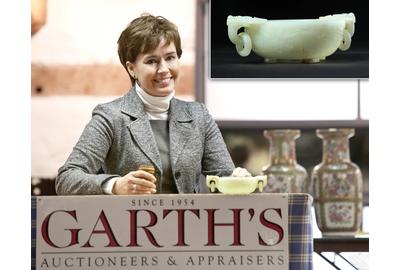 Amelia Jeffers of Garth's with 19th century Chinese carved nephrite jade bowl sold at Garth's for $162,500.