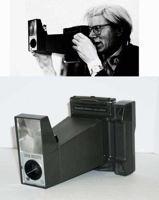 Andy Warhol’s personally owned iconic Polaroid camera – aptly named “Big Shot! (shown, est.  $6,000-$7,000), together with a Warhol owned pair of antique glasses and a Rubinacci tie.