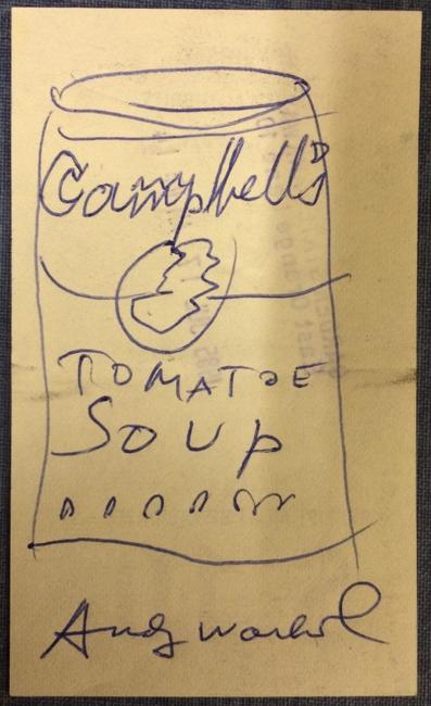 This original pen and ink soup can drawing by Andy Warhol, signed by the artist, will be sold Wednesday, July 23rd.