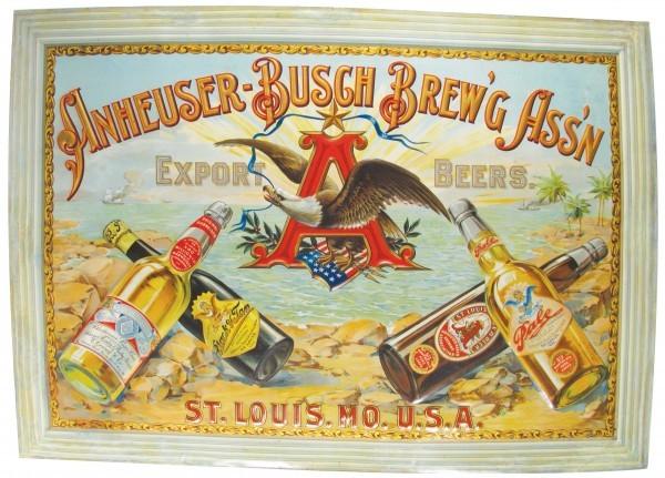 This early 1900s Anheuser-Busch embossed tin sign will be sold at auction April 4th-6th in Ann Arbor, Michigan.