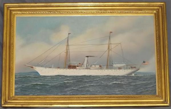 Two marine paintings by the prolific and renowned Danish-born American artist Antonio Jacobsen, including this one, will be sold Nov.  19 by Philip Weiss Auctions in Lynbrook, N.Y..