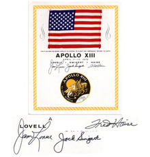 United States flag flown aboard the Apollo XIII space mission in 1970, with a NASA certificate signed by all three astronaut crew members (est.  $18,000-$20,000).