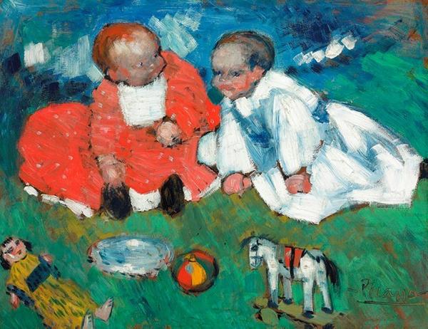 PABLO PICASSO (1881-1973) Les enfants et les jouets.  Oil on board, painted in spring 1901.  Estimate: US$5.5 – 7.5 million.