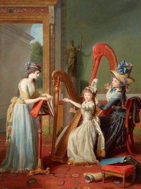 Jean Antoine Theodore Giroust, The Harp Lesson (La leçon de harpe), 1791, oil on canvas, Dallas Museum of Art, Foundation for the Arts Collection, Mrs.  John B.  O'Hara Fund