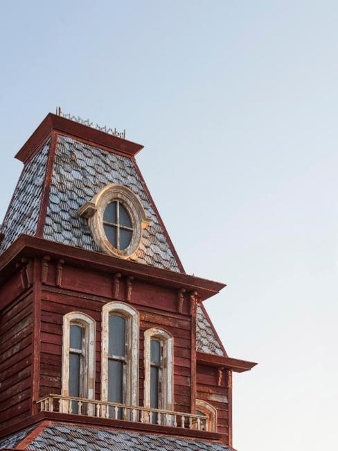 Installation view (detail) of The Roof Garden Commission: Cornelia Parker, Transitional Object (PsychoBarn) at The Metropolitan Museum of Art, 2016.  Photographed by Alex Fradkin, Photo courtesy the artist.