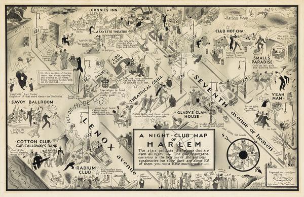 E.  Simms Campbell’s A Night-Club Map of Harlem, pen and brush, 1932.