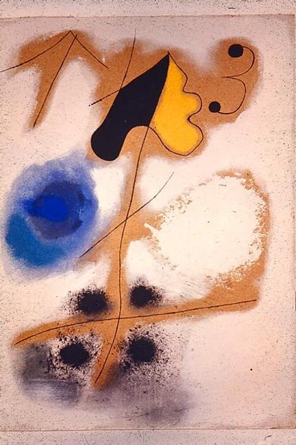 Joan Miró, Composition, 1937.  Oil on composition board.  47 3/4 x 35 3/4 inches (121.3 x 90.8 cm).  University of California, Berkeley Art Museum and Pacific Film Archive; Gift of Julian J.  and Joachim Jean Aberbach.  © Successió Miró / Artists Rights Society (ARS), New York / ADAGP, Paris 2018.  Photo: Jonathan Bloom.  