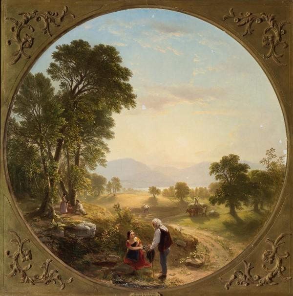 Asher B.  Durand (American, 1796–1886), "Hudson River Scene," 1846.  Oil on canvas, 32 x 32 inches.  Collection of Deen Day Sanders.