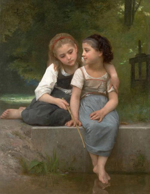 WILLIAM ADOLPHE BOUGUEREAU (French, 1825-1905).  Fishing For Frogs, 1882.  Oil on canvas.  54 x 42 inches.  