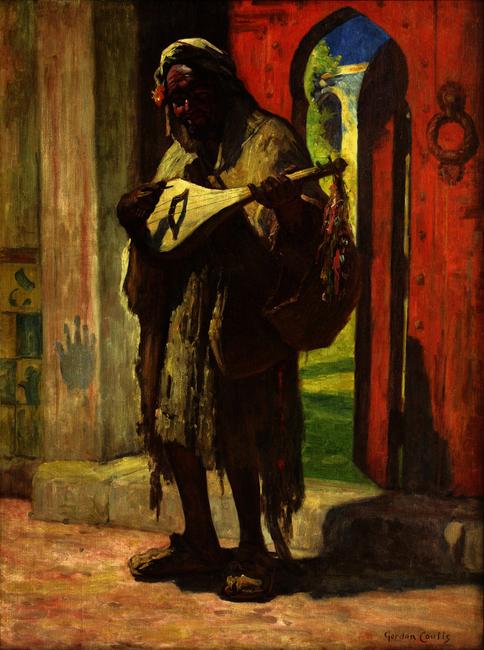 Among the fine art to be offered from the Fromer estate will be this Gordon Coutts’ (Californian, 1868-1937) oil on canvas, Musician at a Red Doorway which carries an estimate of $3,000-$5,000.