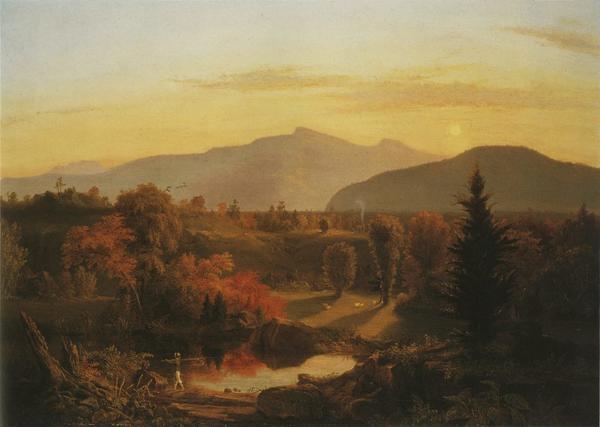 Thomas Cole, View Near Catskill, 1828-29.  Oil on wood panel, 24 1/4 x 33 3/4 in.  Framed: 31 1/2 x 41 x 2 3/8 in.  Private collection.