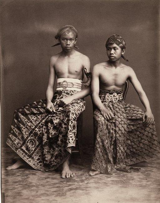 Two young men from Yogyakarta, 1890-1910, from "FIVE CENTURIES OF INDONESIAN TEXTILES."