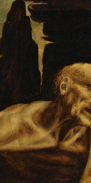 detail, Leonardo da Vinci (Italian, 1452–1519).  St.  Jerome Praying in the Wilderness, begun ca.  1483.  Oil on wood, 40.5 x 29 1/4 in.  (103 x 74 cm).  Vatican City, Musei Vaticani.  Photo © Governatorate of the Vatican City State - Vatican Museums.  All rights reserved