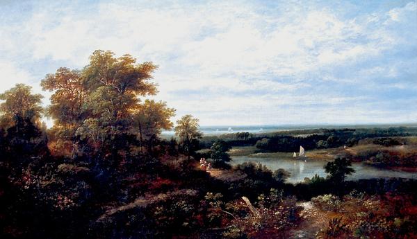 ROBERT HAVELL (1793-1878).  View of the Hudson.  Oil on canvas, 30 x 50 inches.