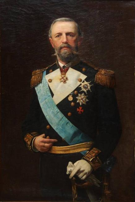 This impressive oil portrait of Sweden's Oscar II, by Edward Perseus (1841-1890), will be sold Aug.  10.