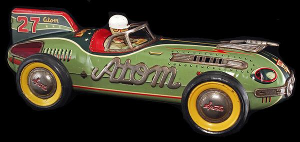 The vintage toys category will feature wonderful mid-20th century examples like this 1950s Japanese Yonezawa Tin Atom Racer, 16 inches long.