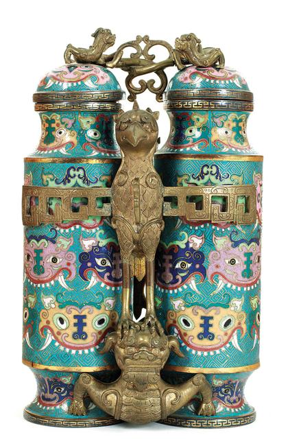 A rare Chinese cloisonné champion vase that will be up for auction on Saturday, September 7, 2013