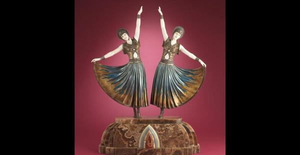 Demetre Chiparus, bronze and ivory group, "The Dooly Sisters."