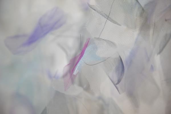 Marisa Tellería, Untitled installation detail, 2014, Mesh, tulle fabric, wire, Dimensions variable