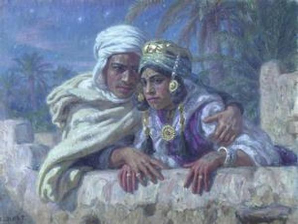 The Lovers by the French Orientalist painter Etienne Dinet (1861–1929), estimated at £50,000-70,000