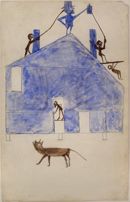 Bill Traylor, House, ca.  1941, watercolor and graphite on cardboard.  Montgomery Museum of Fine Arts, Montgomery, Alabama, Gift of Charles and Eugenia Shannon, 1982.4.29