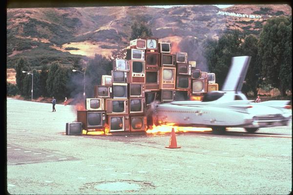 Ant Farm: Media Burn, July 4, 1975; performance, Cow Palace, San Francisco.  BAMPFA collection.  Photo: © John F.  Turner.