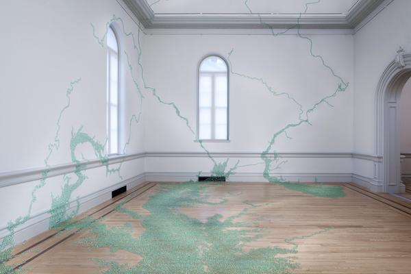 "Maya Lin: A River Is a Drawing" opens Oct.  12 at the Hudson River Museum.  Maya Lin, Folding the Chesapeake, 2015.  Glass marbles, adhesive.  Smithsonian American Art Museum Permanent Collection.  Photo Credit: Ron Blunt, courtesy Smithsonian American Art Museum.