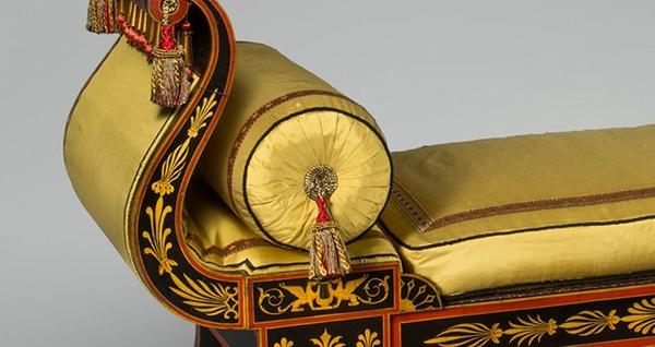 Sofa (detail), 1808, Designed by Benjamin Henry Latrobe, Purchased with the gift (by exchange) of Mrs.  Alex Simpson, Jr., and A.  Carson Simpson, and with funds contributed by Mr.  and Mrs.  Robert L.  Raley and various donors, 1986.  On view in the exhibition Classical Splendor: Painted Furniture for a Grand Philadelphia House.