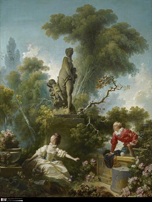 Jean-Honor Fragonard (1732-1806) The Meeting (one panel in the series called The Progress of Love), 1771-73.  Oil on canvas, 125 x 96 inches.  The Frick Collection, New York.  