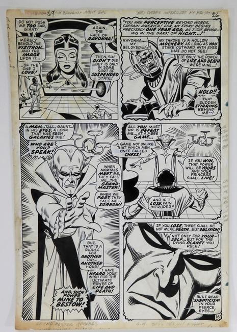 Original artwork for page 16 of Avengers #69, the first appearance of Grand Master, done around 1969 by artists Sal Buscema and Sam Grainger (est.  $8,000-$12,000).