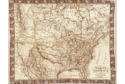 "North America from the most Authentic and Latest Surveys" by R.  Gray.  Published Glasgow, 1811.  Engraving in sepia ink on linen, 15 x 21 inches.