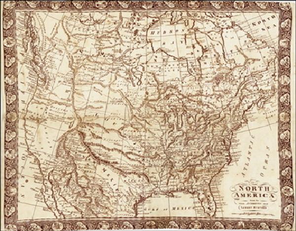 "North America from the most Authentic and Latest Surveys" by R.  Gray.  Published Glasgow, 1811.  Engraving in sepia ink on linen, 15 x 21 inches.