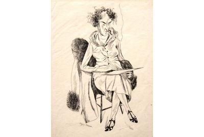 Peggy Bacon, Seated Woman Smoking, 1930, ink drawing