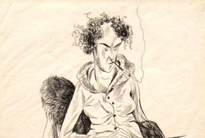 Peggy Bacon, Seated Woman Smoking, 1930, ink drawing