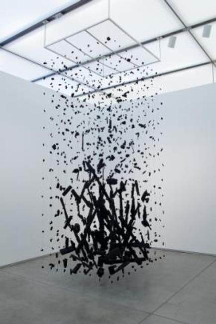 Cornelia Parker, Hanging Fire (Suspected Arson), 1999.  Wire, mesh, pins, nails, 144 × 60 × 72 inches (365.8 × 152.4 × 182.9 cm).  Gift of Barbara Lee, The Barbara Lee Collection of Art by Women.  Photo: Charles Mayer Photography.  © 2016 Cornelia Parker