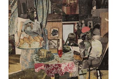 Romare Bearden (1911-1988), “The Evening Meal of Prophet Peterson”, 1964, collage of various papers on paperboard, 12 1/2" x 15 3/4" / 31.8 x 40.0 cm, signed and dated