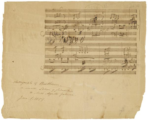 Ludwig Van Beethoven (1770-1827) Autograph Manuscript, sketch-leaf part of the score of his Scottish Song, "Sunset" Op.  108 no 2.  Estimate: US$80,000-120,000 