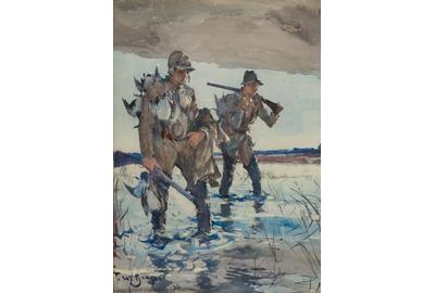 Frank W.  Benson (1862-1951), Two Duck Hunters, 1926, watercolor, 24.25 by 17.5 inches ($92,000)