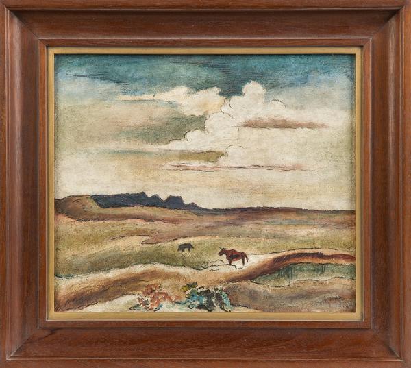 This landscape painting with a cow was done by the renowned American artist Thomas Hart Benton (1889-1975).  It is expected to sell for $10,000-$15,000.