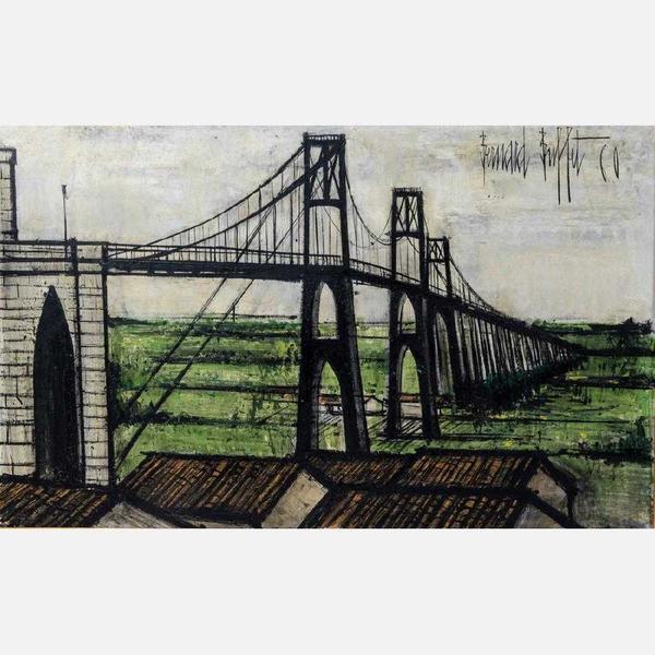 Le Pont Suspendu by Bernard Buffet (1928-1999), the French Expressionist painter and a leading figure of the Anti-Abstract art group “L’homme Tremoin (or “The Witness Man”).