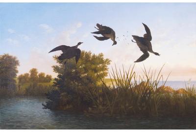 "Duck Hunting" by Albert Bierstadt, an oil to be auctioned on April 30 by Barridoff Galleries in Portland, Maine