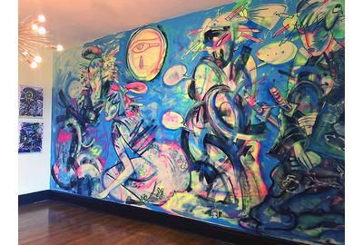 Bipolar Holiday: Kyoto Girls Pop-up interior mural "No Rebellion Against Time" painted for the exhibition.