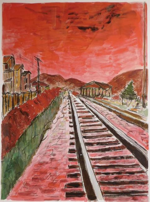 Giclee print titled Train Tracks, pencil signed and numbered (75/295) by Bob Dylan, from the singer-songwriter's Drawn Blank Series ($5,312).