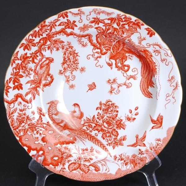 Royal Crown Derby bone china red Aves platter (or charger), 14 inches in diameter.