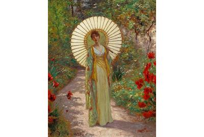 William John Hennessy (Irish, 1839-1917) The Japanese parasol, 1890 27 1/2 x 21 3/4in Estimate: $20,000 - 30,000