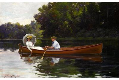 Abbott Fuller Graves (American, 1859-1936) Rowing to Picnic Rock  oil on canvas 32 x 46in Painted circa 1900 Sold $197,000 