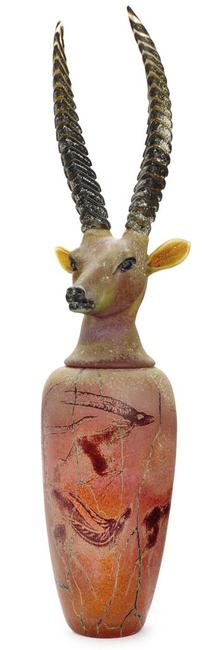 William Morris (American, born 1957) Canopic Jar: Sable Antelope, 1995 hand blown glass neck interior inscribed William Morris 1995 overall height 48in (122.1cm); diameter 12in (30.5cm) Together with a copy of the original 1995 invoice from artist's studio.  Sold for US$ 290,500 inc.  premium 