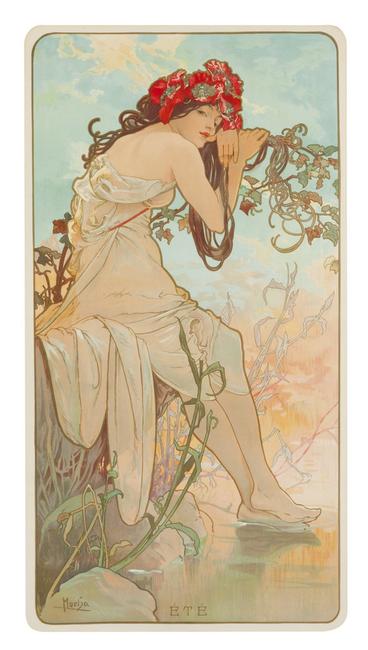 “Summer,” detail from Four Seasons, Alphonse Mucha (Czechoslovakian, 1860-1939), 1896 Est.  $60,000-80,000 