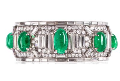An emerald and diamond bracelet, Cartier, circa 1935-1940.  Est.  $60,000-80,000
