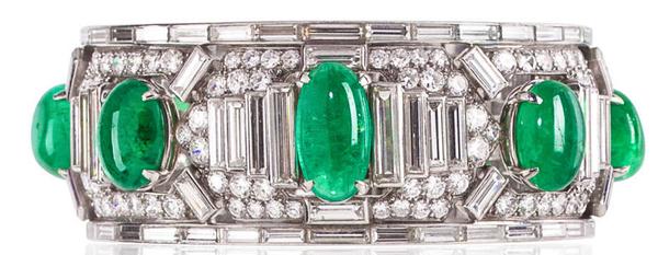 An emerald and diamond bracelet, Cartier, circa 1935-1940.  Est.  $60,000-80,000